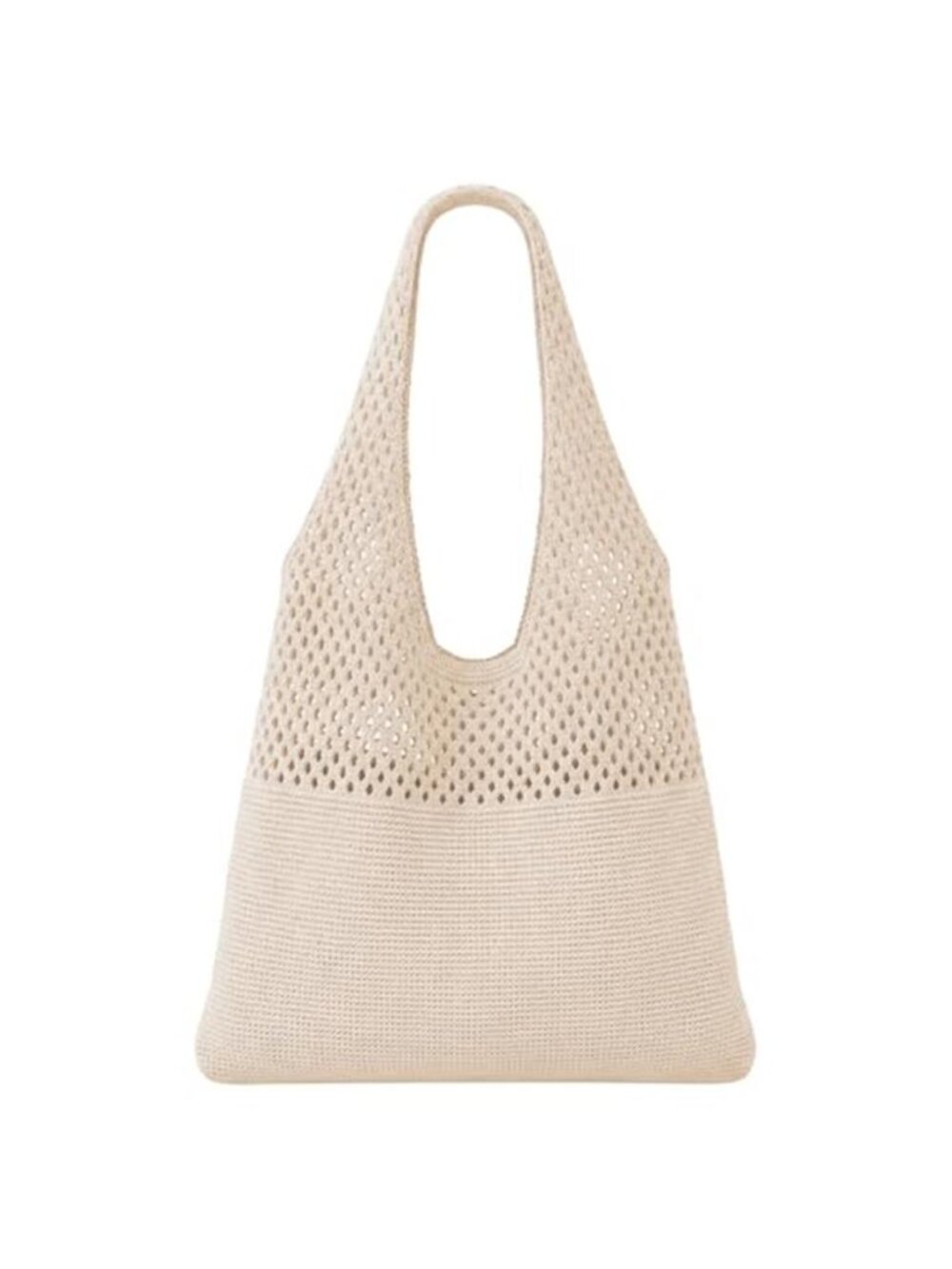 Crochet Mesh Beach Tote Bag, Knit Summer Vacation Aesthetic Boho Tote, Beige